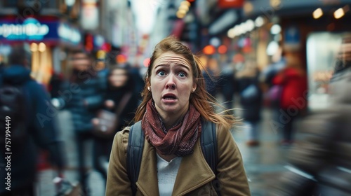 Wallpaper Mural Woman with panic attack in crowded city. Torontodigital.ca