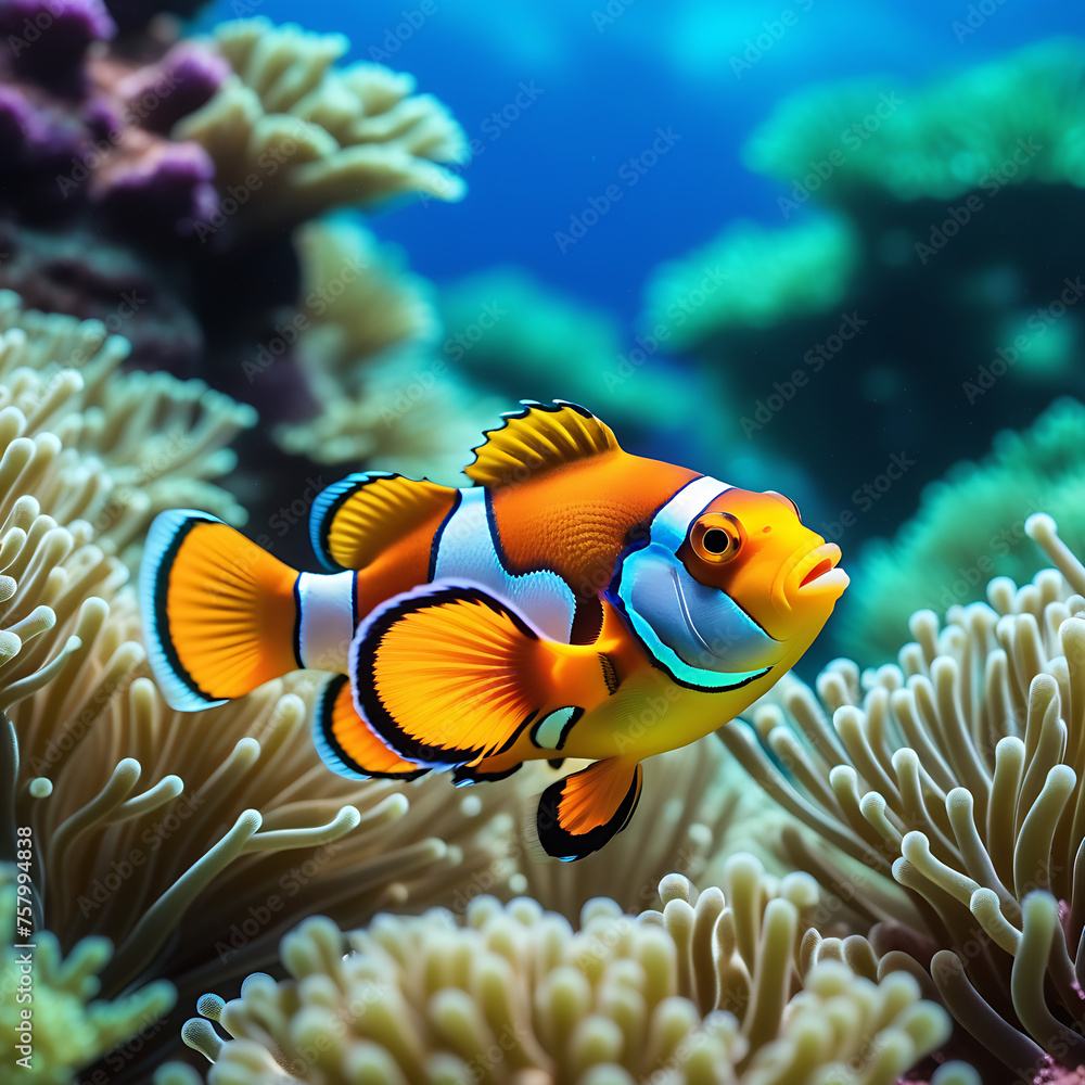 Clown fish on the ocean floor. Undersea world Clown fish on the ocean floor. Undersea world
