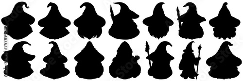 Wizard silhouettes set, large pack of vector silhouette design, isolated white background © FutureFFX