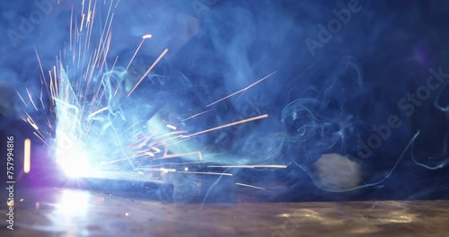 Arc welding smoke and sparks fly 2