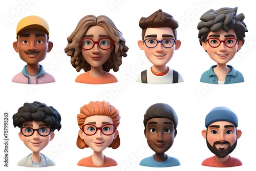 3d avatar of a group of young people of different genders on a white background photo