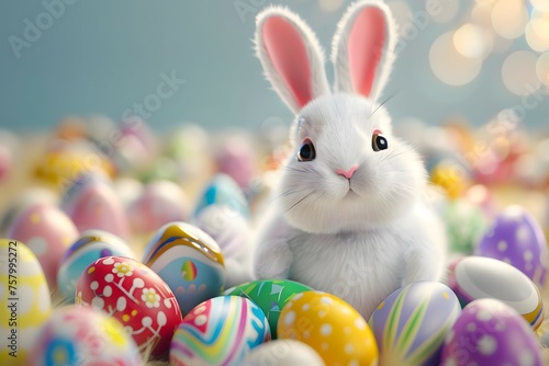 Wallpaper Mural Happy Easter. Greeting card with colored eggs and Easter bunny Torontodigital.ca