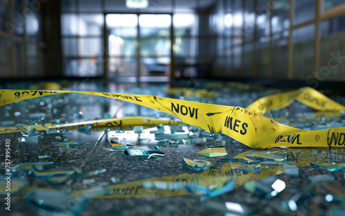 evidences and crime scene markers on stone background at night