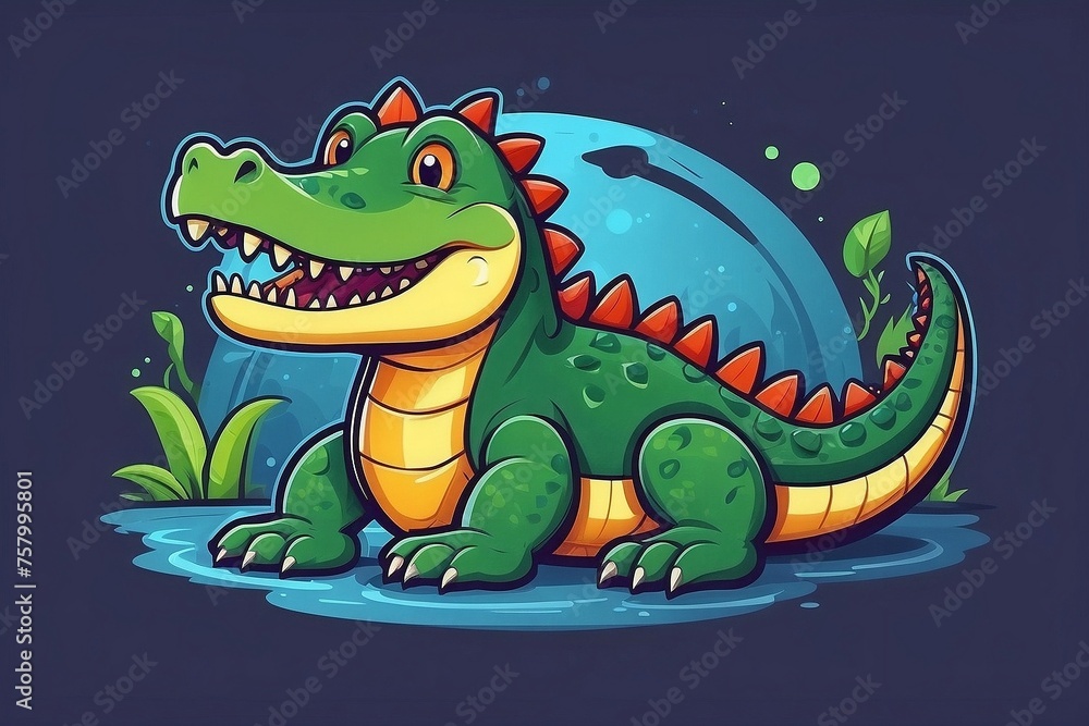Obraz premium cute cartoon crocodile mascot logo