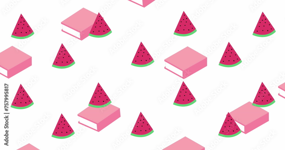 Fototapeta premium Image of question mark over watermelon and book icons
