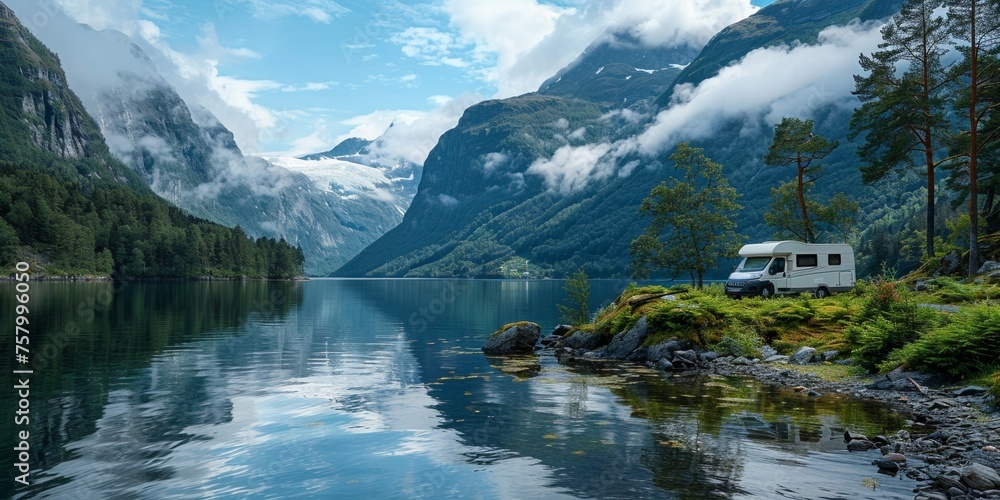 Explore the wonders of nature in a motorhome from serene fjords to majestic mountains in summer bliss.