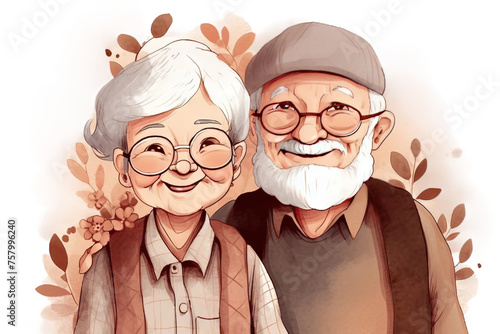 Obraz na płótnie Illustration smiling grandparents cute w salonie