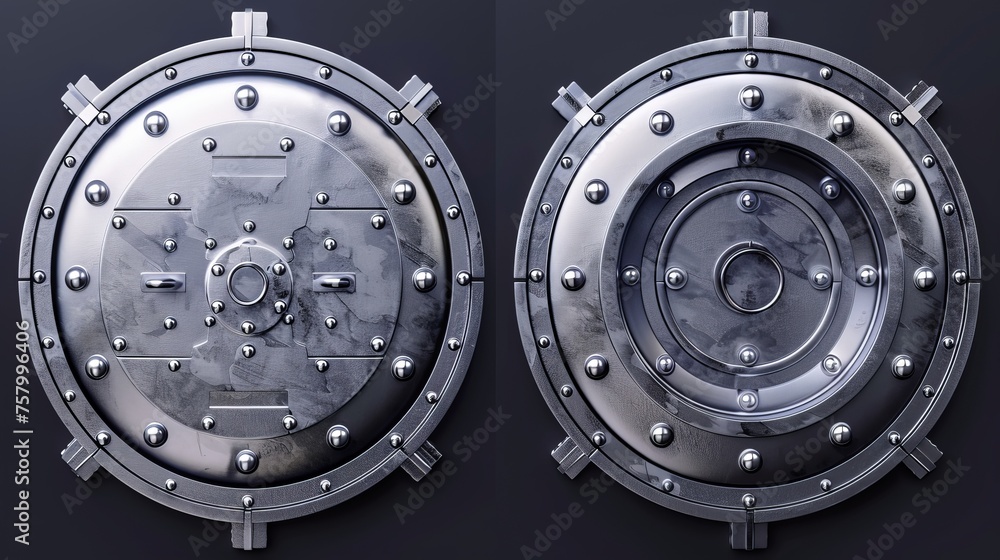 A realistic 3D animation of an opening bank safe vault door. Metal steel round gate closes and opens ajar. An isolated mechanism with welds and rivets. Gold and money storage. A realistic 3D animation of an opening bank safe vault door. Metal steel round gate closes and opens ajar. An isolated mechanism with welds and rivets. Gold and money storage.