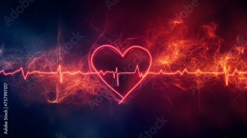 A heart is shown in red and black with a red line that is a heartbeat. The image has a mood of excitement and energy