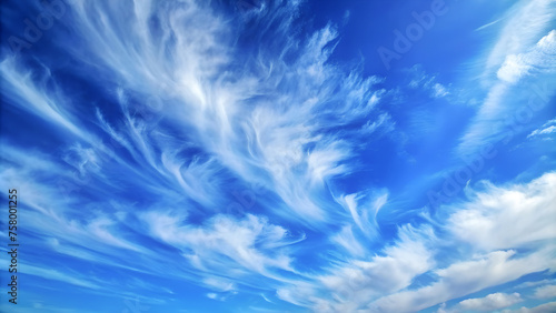 Cirros sobre cielo azul de verano. Cielo azul con fondo de nubes blancas. Fondo de nubes sobre cielo azulado.
 photo