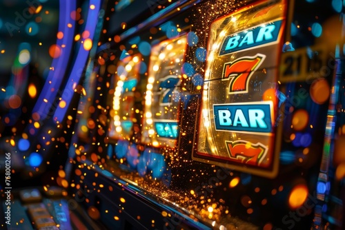 Bright and colorful slot machines in a casino showing the excitement of gambling © Larisa AI