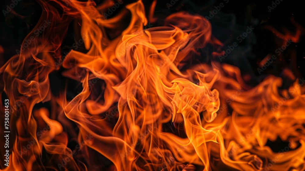 Intense fire flames on black, embodying energy. Intense fire flames on black, embodying energy.