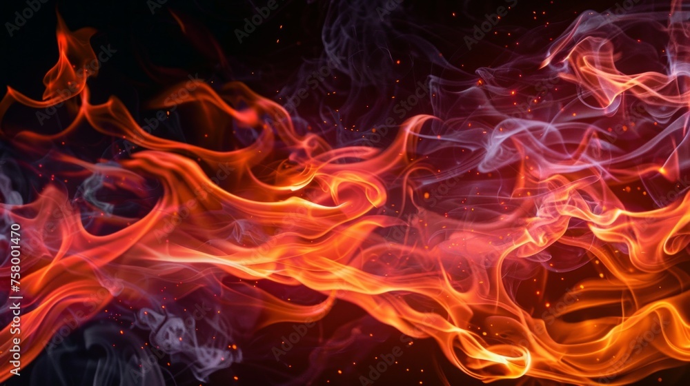 Intense fire flames on black, embodying energy.