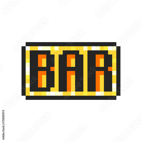 Pixel bar symbol isolated on white background. Slot machine or video game item. Vector pixel art illustration in 8-bit old style.