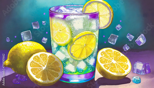 Cold Lemonade In Glass With Ice and Lemons