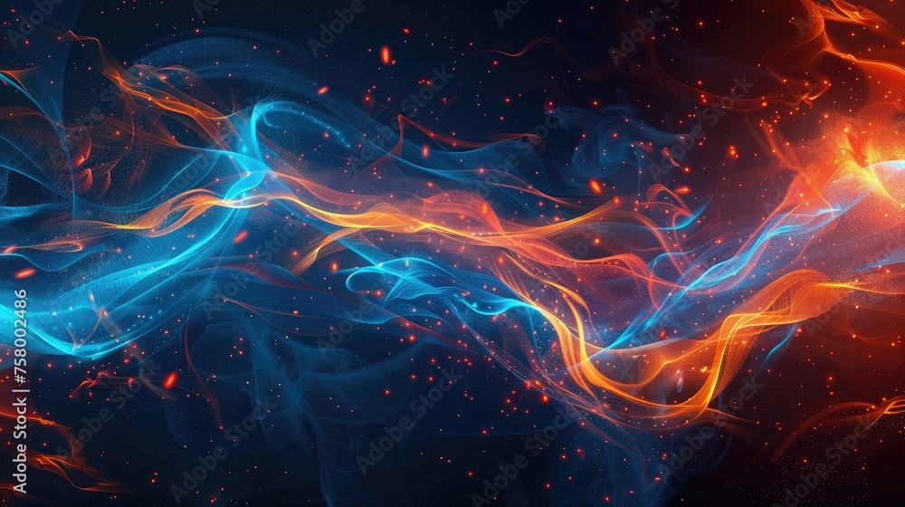 Vivid Blue and Orange Swirling Fractal Flame