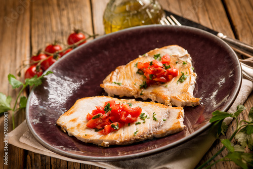 grilled swordfish with diced tomatoes