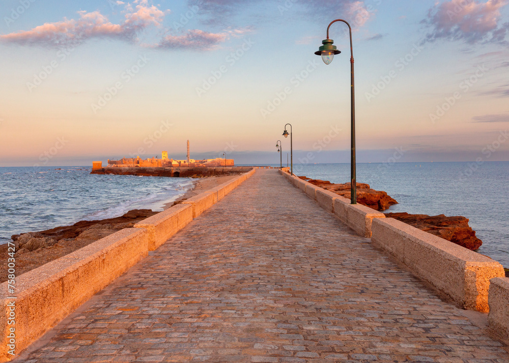 Obraz premium Fort Saint Sebastian and the bridge to it at dawn.