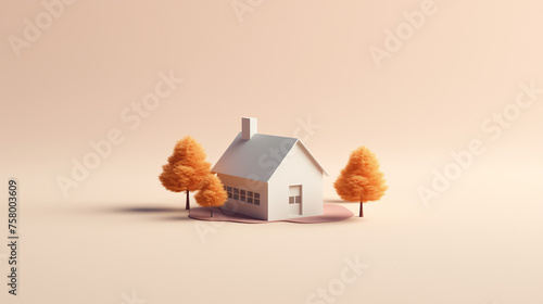 A minimalist 3D representation of a home icon, isolated from surroundings, evoking the core essence of dwelling and family.