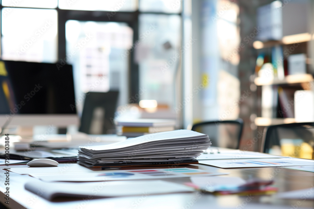 stack of papers on the table, office interior stack of papers on the table, office interior