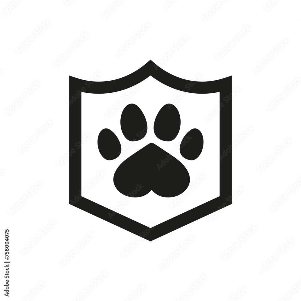 Shield with a paw print inside. Vector illustration. Shield with a paw print inside. Vector illustration.