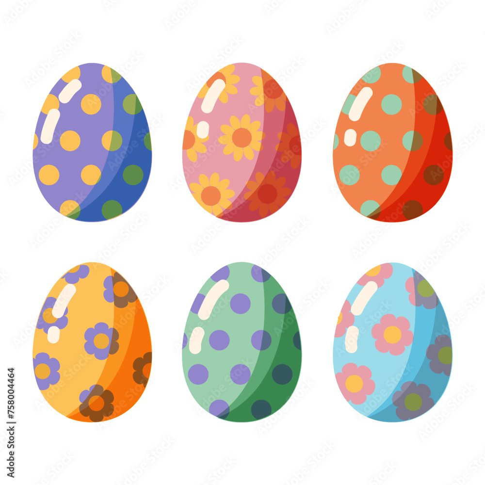 Colorful Easter eggs. Vector illustration in flat style isolated on white background.