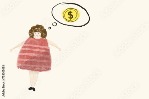 Stressed woman thinking about money illustration