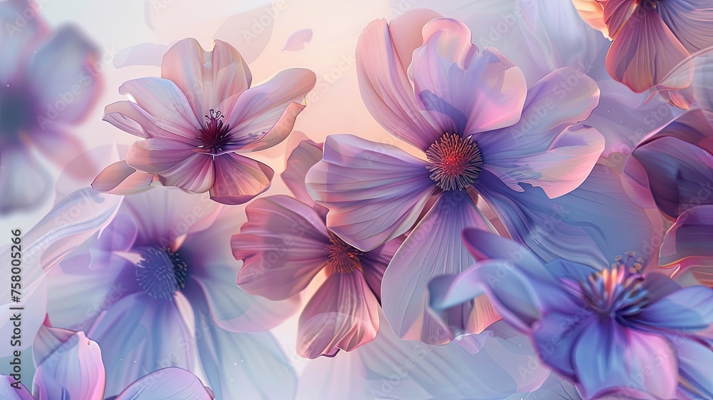 pastel flowers, radiating an ethereal glow and symbolizing renewal and hope against a transparent background.
