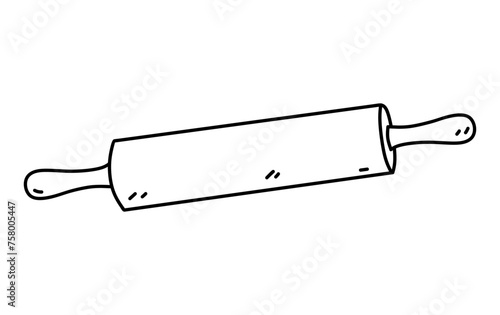 Rolling pin isolated on white background. Kitchen utensils. Vector hand-drawn doodle illustration. Perfect for decorations, logo, various designs.