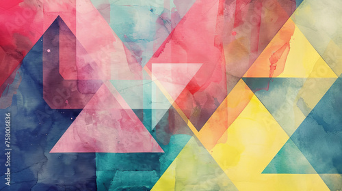 Abstract watercolor background using geometric shapes in bright colors