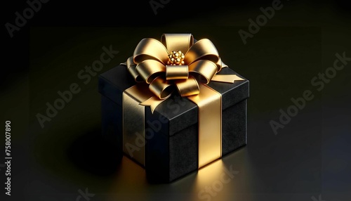 Gold gift box with ribbon