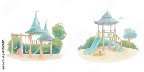 cute playground watercolour vector illustration 