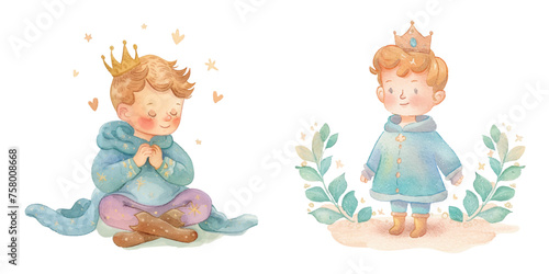 cute prince watercolour vector illustration