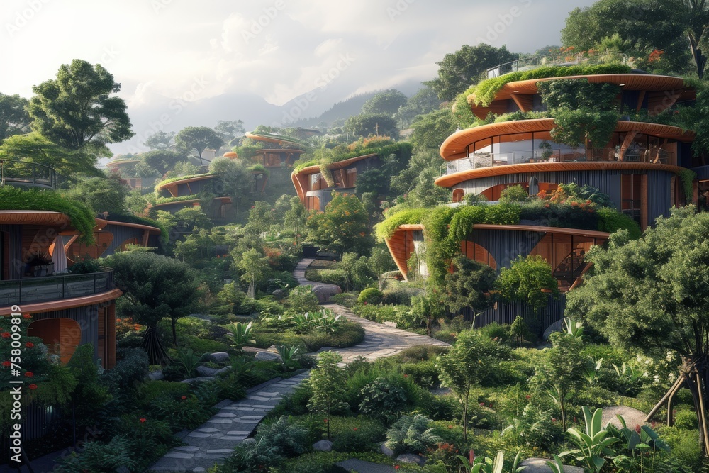 Fototapeta premium A sustainable eco-village that reimagines community living