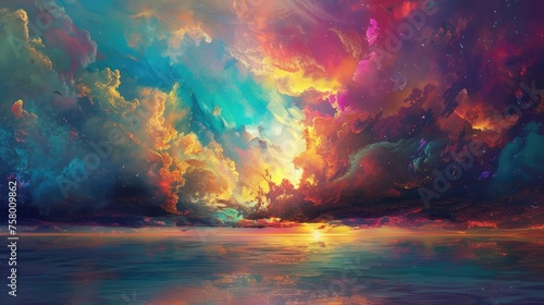 A Vibrant Digital Painting with Nebula Background © Famahobi