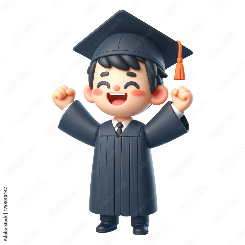 3d illustration of a smiling man in graduation cap and gown, celebrating achievement. 3d illustration of a smiling man in graduation cap and gown, celebrating achievement.