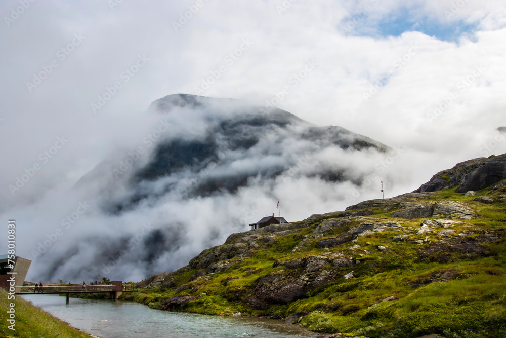Clouds covering the mountains at the viewing station on Trollveggen Norway