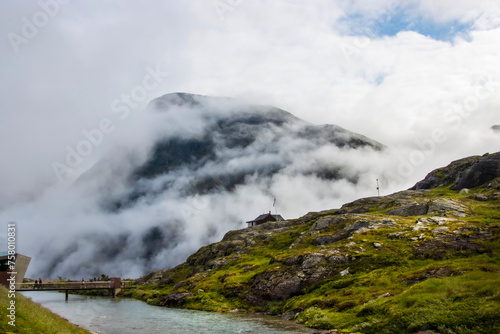 Clouds covering the mountains at the viewing station on Trollveggen Norway