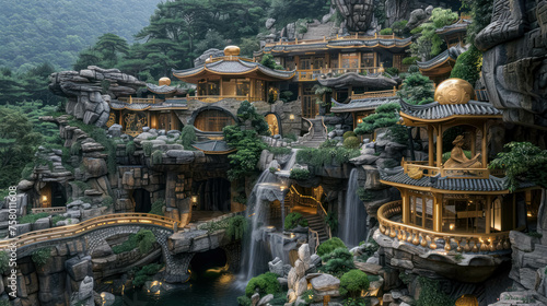 Fantasy Furong Chinese Village Inspired. Fantastic Chinese Village In Mountains And River