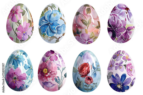 watercolor floral easter eggs clipart set isolated on white background photo