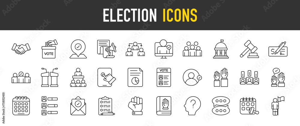 Election outline icon set. Vector icons illustration collection Election outline icon set. Vector icons illustration collection
