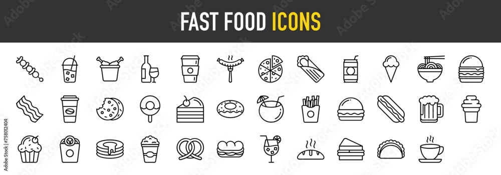 Fast Food outline icon set. Vector icons illustration collection Fast Food outline icon set. Vector icons illustration collection