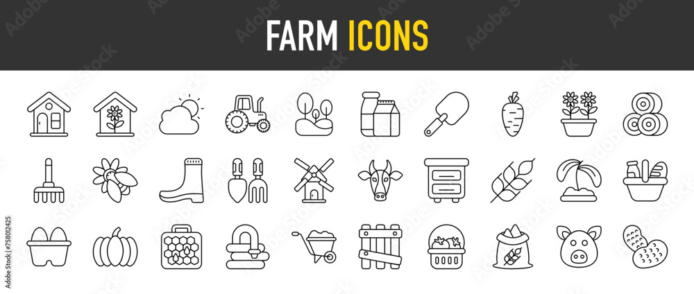 Farm outline icon set. Vector icons illustration collection 