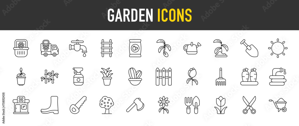 Garden outline icon set. Vector icons illustration collection