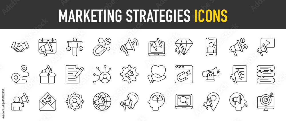 Marketing Strategies outline icon set. Vector icons illustration collection
