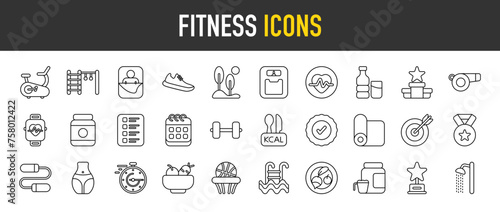 Fitness outline icon set. Vector icons illustration collection