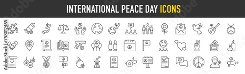  International Peace Day outline icon set. Vector icons illustration collection photo