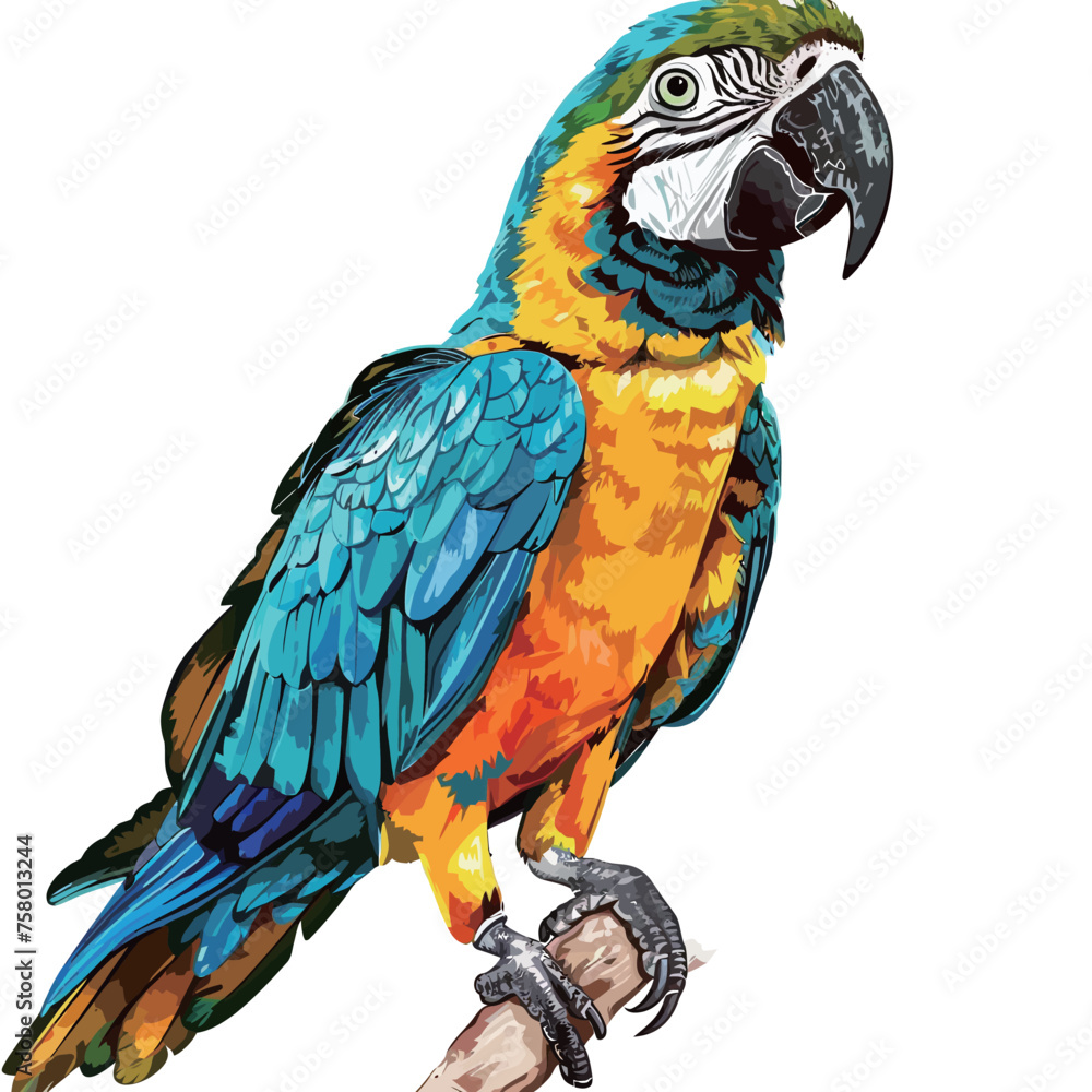 a drawing of a parrot with a blue and green feathers.