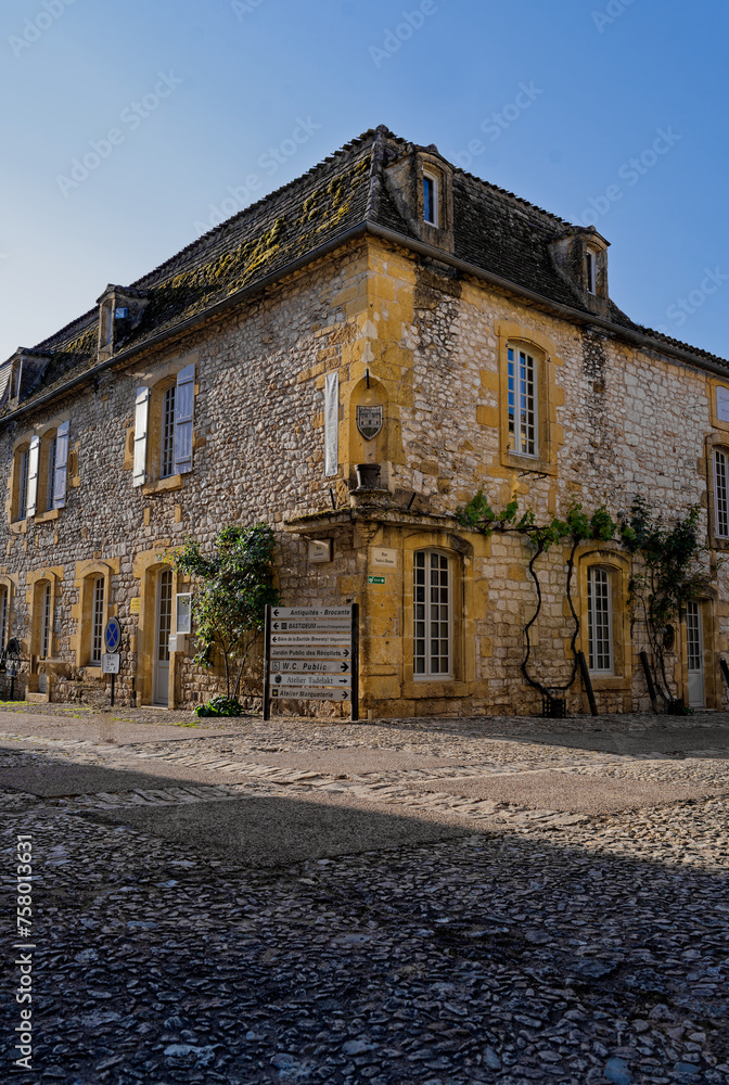 Medieval manor house in France, Monpazier, Dordogne.