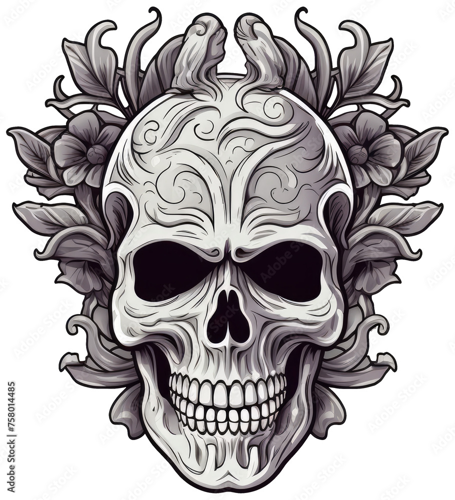 Skull stylezed with floral ornaments cartoon sticker Skull stylezed with floral ornaments cartoon sticker